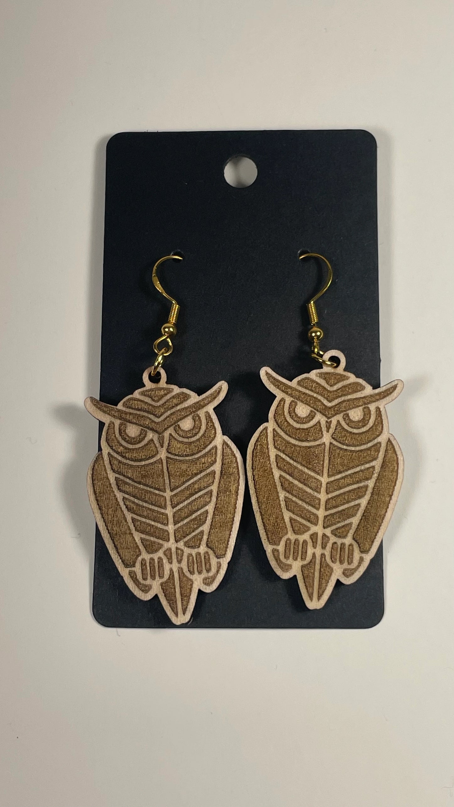 Wooden Tribal Owl Earrings