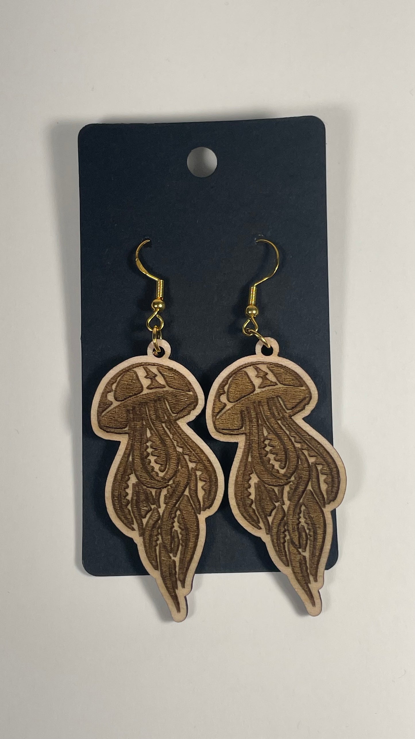 Wooden Tribal Jelly Fish Earrings