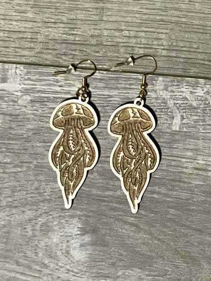 Wooden Tribal Jelly Fish Earrings