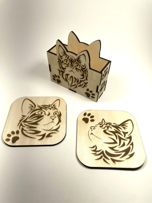 Tribal Kitty Cat Coaster Set