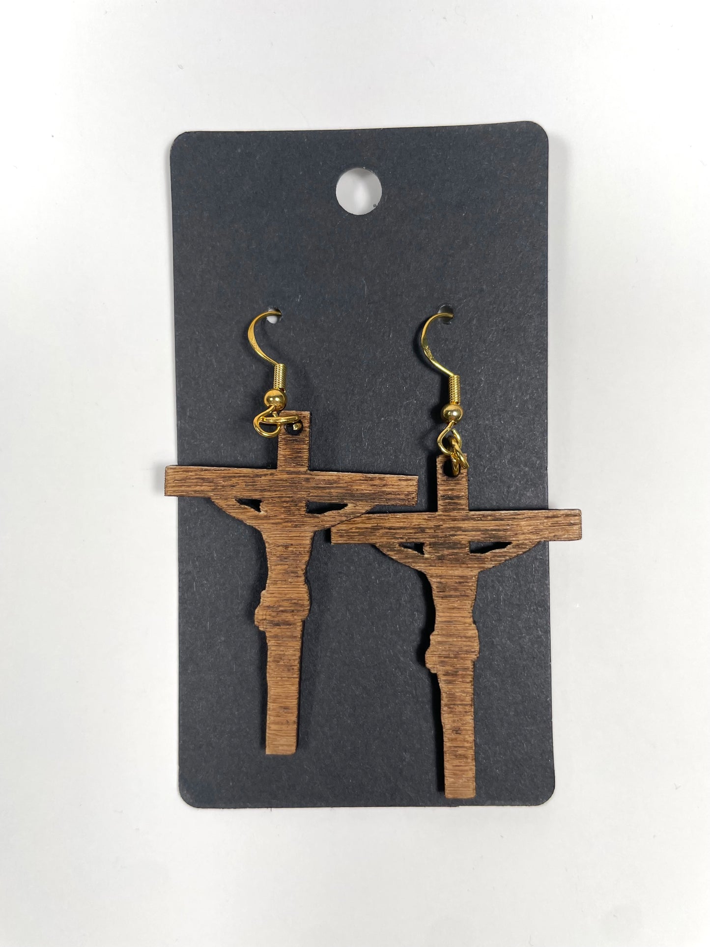 Wooden Crucifix Earrings