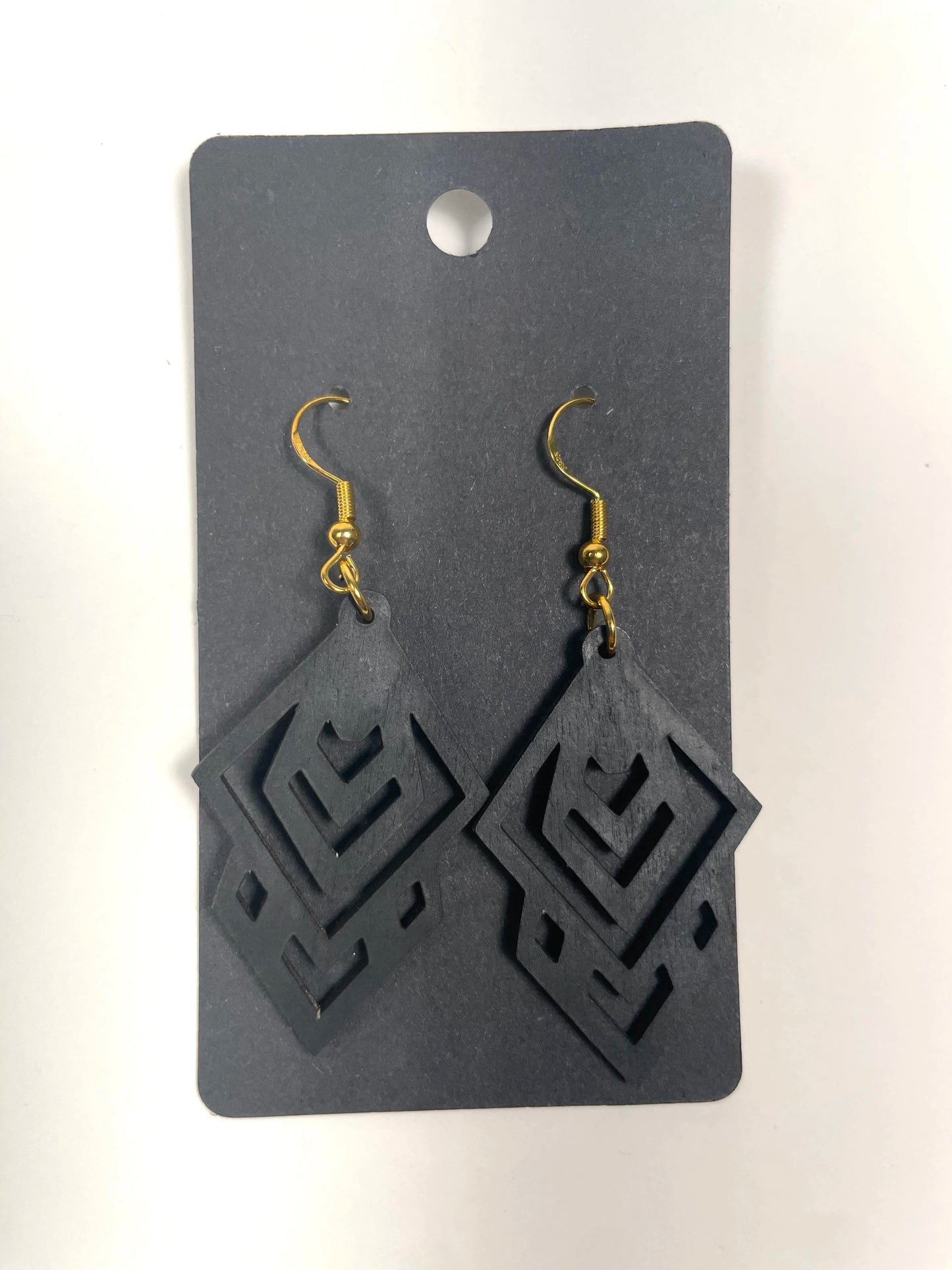 Wooden Diamond Cutout Earrings