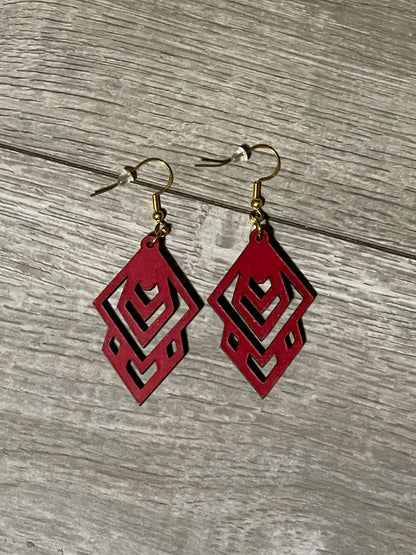 Wooden Diamond Cutout Earrings