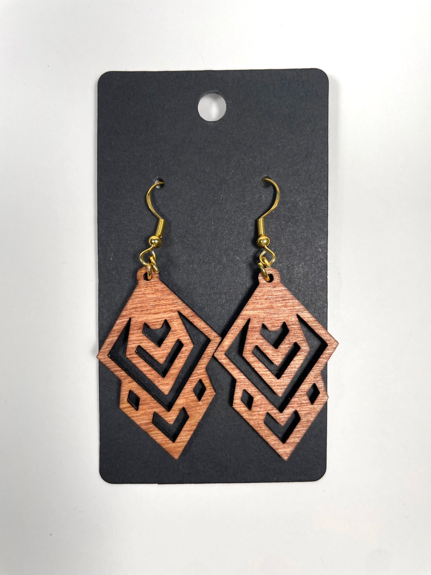 Wooden Diamond Cutout Earrings