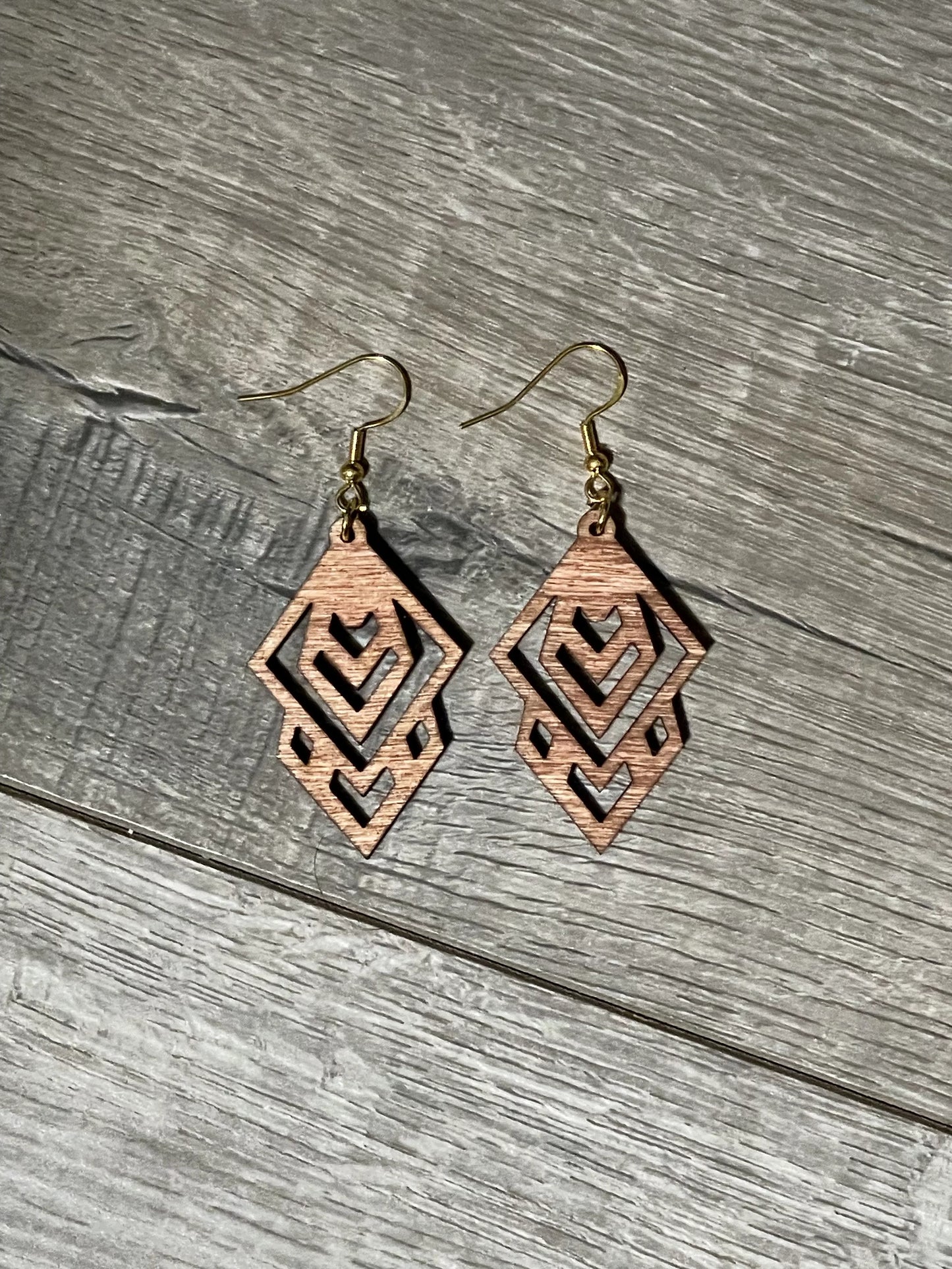 Wooden Diamond Cutout Earrings