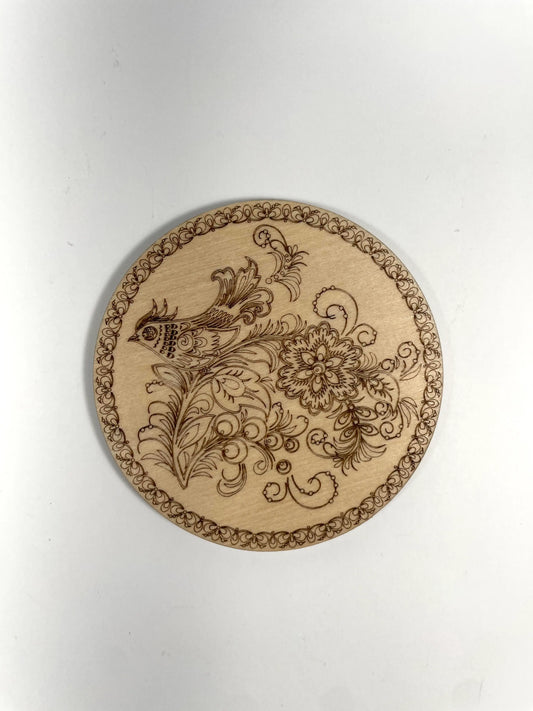 Floral Coaster with a Bird